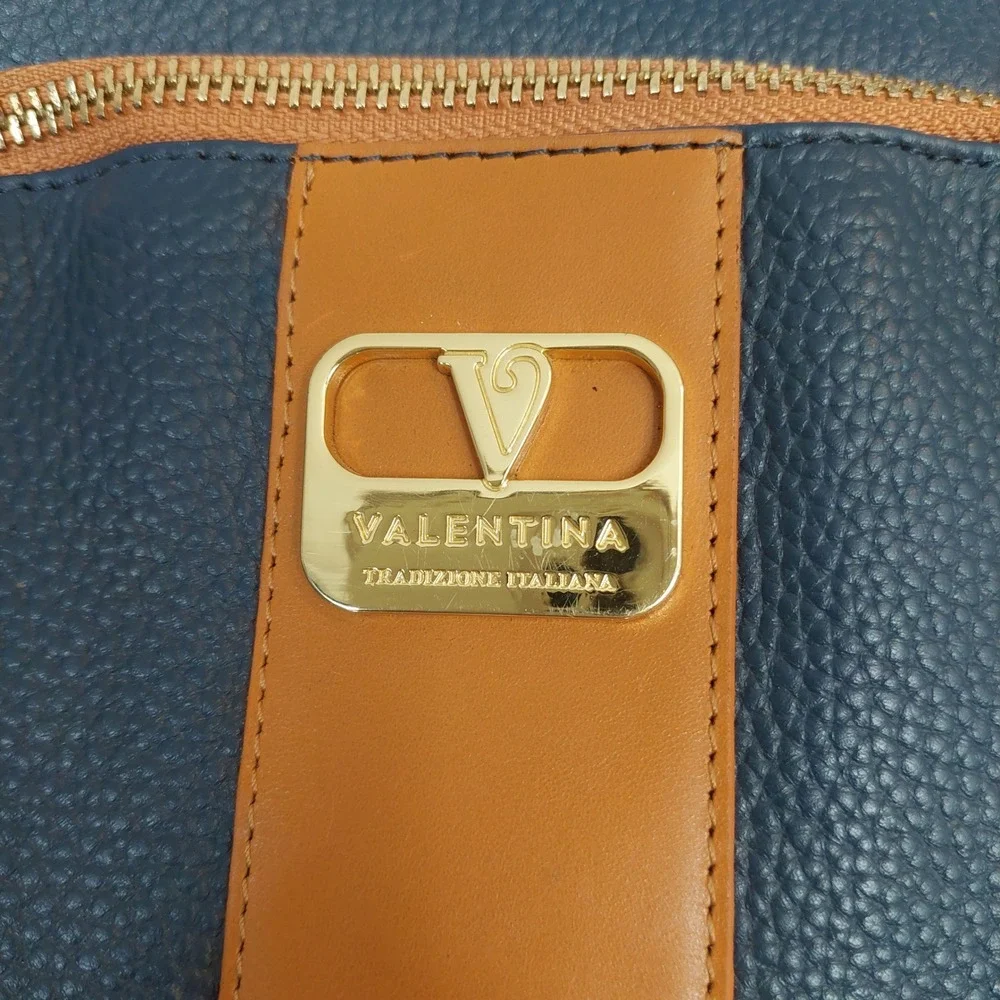 Valentina‎ Italian Leather Navy Tan Convertible Backpack Purse Top Handle Bag